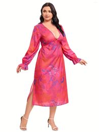 Plus Size Dresses Sexy Dress Women's Floral Print Cut Out Back Flounce Sleeve V Neck Side Split Maxi