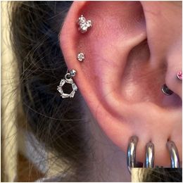 Stud 2024 Stainless Steel Minimal Crystal Cz Star Ear Studs Earring Women Hoop Helix Tragus Cartilage Conch Daith Piercing Jewelry Ea Otfqg