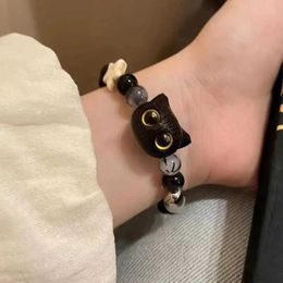 Bangle New Dopamine Kitten Beaded Bracelet Female Lover Cat Head Hand String Gift for Girl Ceramic Hand Jewellery Bracelet for Women