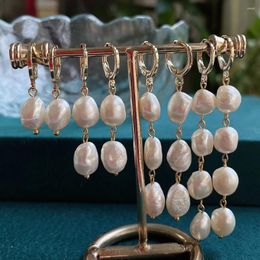 Dangle Earrings Golden Natural Freshwater Pearl For Women Dangling Big Baroque Long Tassel Drop Wedding Jewellery Korean