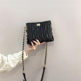 Shoulder Bags Small Pleated PU Leather Crossbody Bucket For Women 2024 Spring Luxury Trendy Chain Travel Handbags And Purses