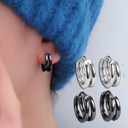 Stud Fashionable punk multi-layer circular double stainless steel earrings for mens hip-hop party with perforated screws style Q240507
