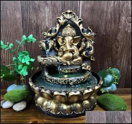 Craft Tools Arts Crafts Gifts Home Garden Handmade Hindu Ganesha Statue Indoor Water Fountain Led Waterscape Decorations Lucky Fen5188926