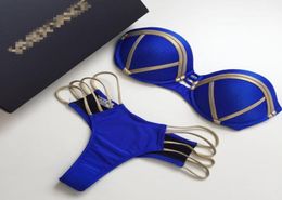Gold Stamping Bikini Set Sexy Padded Women Swimsuit Push Up Bandeau Swimwear Summer Beachwear Brazil Bathing Suit6814865