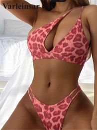 Women's Swimwear New Leopard Asymmetric Bikini Female Swimsuit Women Swimwear Two-pieces Bikini set One Shoulder Bather Bathing Suit Swim V2884 WX