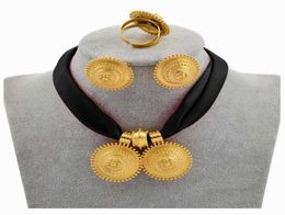 Anniyo DIY Rope Chain Ethiopian Jewelry Set Gold Color Eritrea Ethnic Style Habesha Pendant Earrings Ring 217106 2107208190003