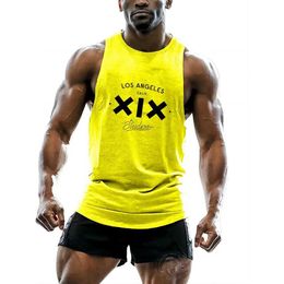 Men's Tank Tops Mens summer Fitness running quick dry letter print slveless crew neck vest Muscle undershirt Gym workout vest Y240507