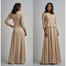 Enkel en linje Jasmine Mother of the Bride Dress Jewel Neck Long Sleeve Applique Chiffon Wedding Gästklänningar Ankel längd Kvällsklänning 0508