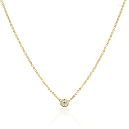 Chains KNB 18K Gold Zircon Simple Round Fashion Pendant Necklace For Women Real 925 Sterling Silver Chain High Quality Fine Jewelry