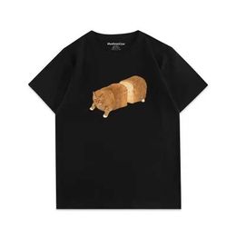 T-Shirts Cotton American Retro Big Orange Cat Print T Shirt for Men and Women Street Y2k Personalised Loose Round Neck T Shirt Top J240506