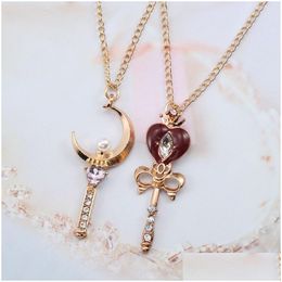 Pendant Necklaces Sailor Necklace Women Crystal Pearl Love Heart Moon Wand Pendants Cartoon Sailormoon Jewelry Drop Delivery Otlbv