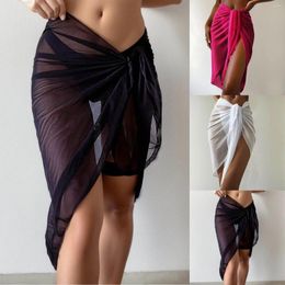 Women Sheer Wrap Swimsuit Knot Waist Cover Up Skirt Without Bikini See Through Beach Wraps Ups For Swimwear