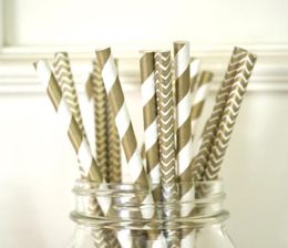 Biodegradable Creative Paper Straw Foil Gold Pink Green Blue Black Yellow Stripe and Chevron Drinking Straw 100pcslot DEC0358078966