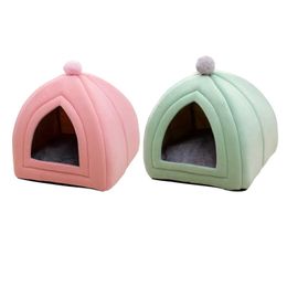 Cat Beds Furniture Cute pet cat bed semi enclosed dog house sofa nest velvet washable puppy house warm and comfortable indoor and outdoor tent d240508