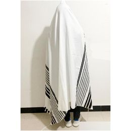 Scarves Tallit Prayer Shawl 55X74/140X190Cm Israel Black Sier Stripes Gadol Tzitzit For Wash Iron Gift Bar Mitzvah Drop Delivery Fas Dhjgs