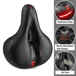 Hollow Breathable Bicycle Saddle Men Women MTB Road Bike Saddle Shock Absorbing Comfortable Big Butt Bike Seat Safety Warning 240507