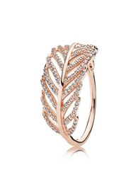 Authentic 925 Sterling Silver Light feather Ring with CZ Diamond Fit Charms Jewelry Fashion Womens Wedding Ring with Gift box3257197