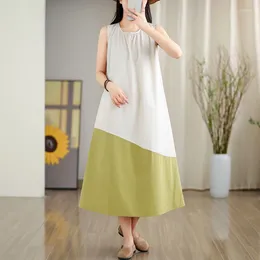 Casual Dresses Japanese Style Sleeveless Patchwork Chic Girl's Sweet Summer Tank Dress Cotton Loose Women Office Lady Work