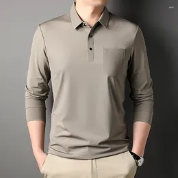 Men's Polos Solid Colour Seamless Male Polo Shirts Spring Autumn Long Sleeve Smart Casual Simple Classical Slim Fit