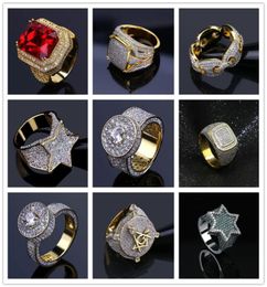 Many Designs for Options Bling Iced Out Gold Rings Mens Hip Hop Jewelry Cool CZ Stone Men Hiphop Rings Size 7118233430