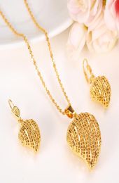 Heart Pendant Jewellery sets Classical Necklaces Earrings Set 24k Solid Yellow Fine Gold GF Arab Africa Wedding Bride039s Dowry3911489