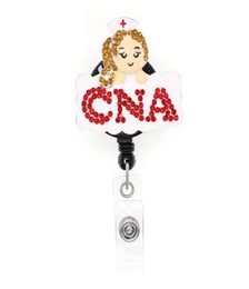 10pcs White enamel Rhinestone Girl CNA Retractable Badge Holder Medical Series9427808