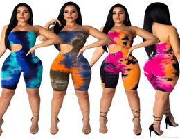 Women Strapless Jumpsuit Sexy Hollow out Rompers Summer off shoulder One Piece pants Tie dye bodysuit bodycon overalls clubwear Cl1218824