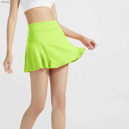 Skirts New baseball skirt womens high-waisted fake two-piece anti-glare short skirt sports fitness tennis skirt tennis skirt Y240508