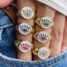 Cluster Rings 5Pcs 2024 Fashion Eye For Women Gold Colour Dripping Oil Enamel Ring With Eyelash Jewellery Adjustable