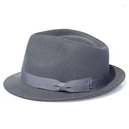 Berets Wool Stain Resistant Crushable Dress Fedora In Grey Color Men's Jazz Hat Autumn And Winter Casual