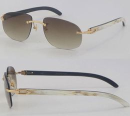 Metal Rimless Style Luxury White Inside Black Buffalo Horn Sunglasses Woman Outdoor Design Classical Model Sun glasses Man Fashion9504157