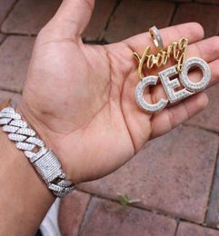 High quality Hip hop bling men jewelry 5A cubic zirconia iced out bling baguette cz Young CEO pendant necklace rope tennis chain8848375