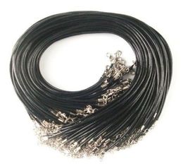 Cheap Black Wax Leather Necklace Beading Cord String Rope 45cm Extender Chain with Lobster Clasp DIY jewelry component3986551