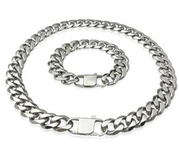 Chains 13MM 15MM Cuban Link Necklaces Polishing Stainless Steel Necklace Bracelets Set For Men Women High Quality Jewelry4324424