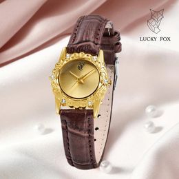 Wristwatches LUCKYFOX Women's Watch Simple And Casual Round Gold Edge Quartz Advanced Retro Belt Festival Gift