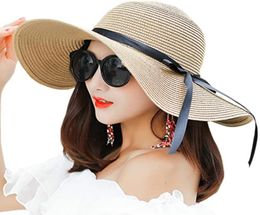 Fashion Women039s Big Brim Sun Hat Floppy Foldable Bowknot Straw Hat Summer Beach Hat 10pcslot1873774