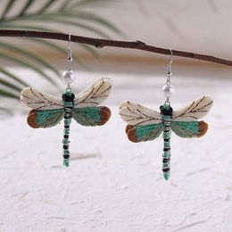 Charm New Dragonfly Earrings Female Personality Ethnic Style Animal Fabric Pearl Earrings