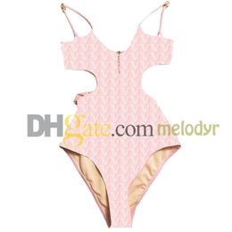 Luxury Backless Swimwear Sexy Hollow One Piece Bikinis Letter Print Push Up Swimsuit for Women Quick Dry Hot Spring Bathing Suit