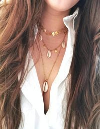Pendant Necklaces Sufair 3pc Layered 14k Gold Coins Natural Shell Chain Choker Necklace For Women Girl Beach Bohemian Jewelry Gift4333106