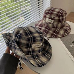 Berets OMEA Cowboy Women Outdoor Travel Sun Plaid Bucket Hat Fisherman Cowgirl Costume Train Adjustable Rope Mountaineering