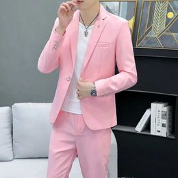 Men's Suits Blazers New High Quality (Trailblazer+Pants) Mens Wear British Style end Simple Elegant Business Casual Fit Set Two Pieces Q240507