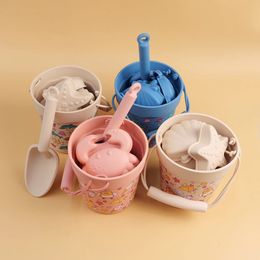 6PcsSet Childrens Beach Toys Set Silicone Bucket Shovel 4 Sand Moulds Sand Toys For Toddlers Perfect for Summer Outdoor Fun 240507