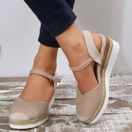 Dress Shoes Braided Espadrille Sandal For Women Summer Buckle Ankle Strap Platform Wedge Retro Soft Bottom Anti-slip Outdoor Walking