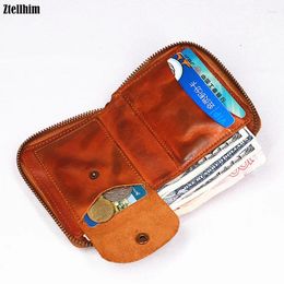 Wallets 2024 Genuine Leather Men Wallet Men's Vintage Short Zipper Women Purse Carteira Masculina With Card Holder Coin Pocket