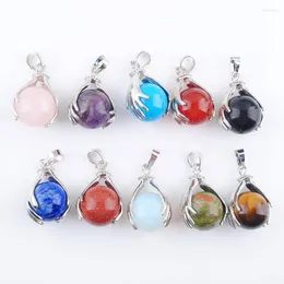 Pendant Necklaces Mixed 10Pcs Natural Round Stone Hands Palm Reiki Chakra Charm Women Men Energy Lucky Jewellery ABN312