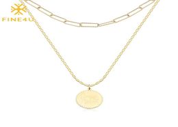 FINE4U N551 Gold Layered Round Disc Pendant Long Stainless Steel Statement Choker Necklace for Women Teen Girls Y2007305670805