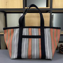 Shoulder Bags Twenty Colors French Designer Letter Printing Woven Tote Bag Women Canvas Shopping Fashion Striped Patchwork Grass