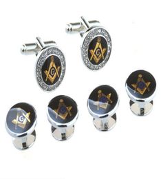 Cuff Links Round Crystal mason Tuxedo Cufflinks Collar Stud 6pcs Set Masonic Mason Cuff Links Stud Set Men039s Jewelry1667333