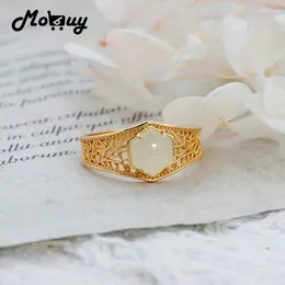 Cluster Rings MoBuy Gemstone Natural Jade Ring For Women Nephrite Vintage Hollow Out Design Bijou 925 Sterling Silver Gold Plated Jewelry