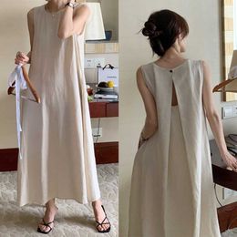 Casual oversized sleeveless vest skirt for womens summer loose fitting slimming dress A-line backless solid Colour temperament long skirt